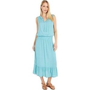 PrAna Sentinel Maxi Dress Women’s Large Teal Printed Sleeveless Elastic Waist